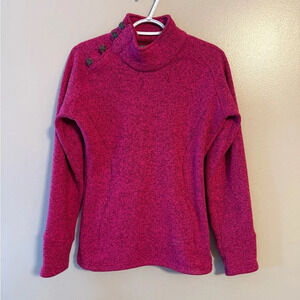 Cabelas Fleece Pullover Top Heathered Black Pink Medium Athleisure Casual Button